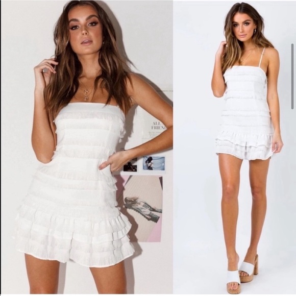 Princess Polly Molina White Ruffle Fringe Detail Mini Dress - Picture 2 of 13
